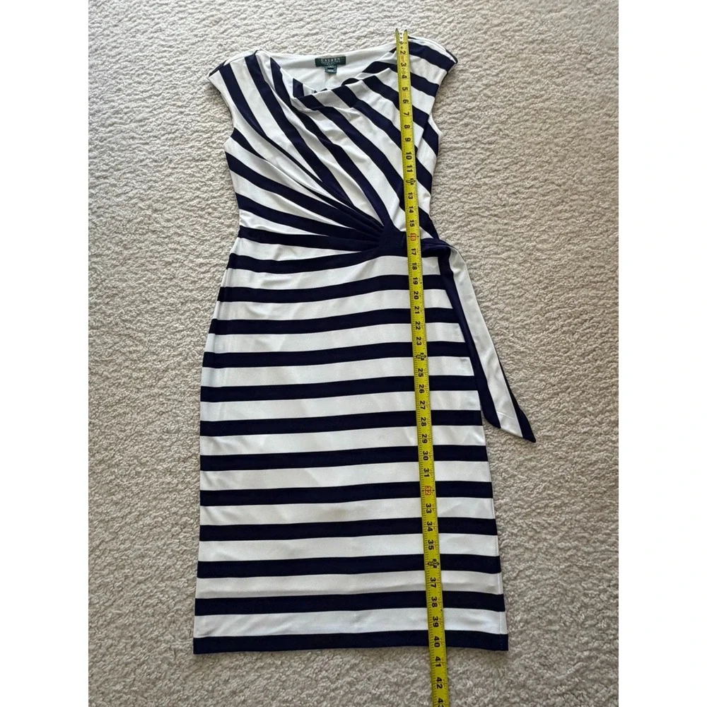 Ralph Lauren Striped Sheath Dress Side Tie Navy White Size 4 - Picture 11 of 15